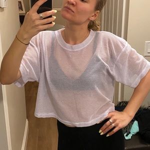 Urban Outfitters White Mesh Crop Shirt